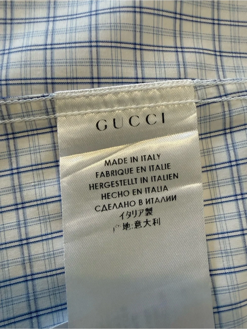 Gucci Men’s Classic Fit Dress Shirt Sz 39/15.5 Blue Plaid Long Sleeve Button  Up